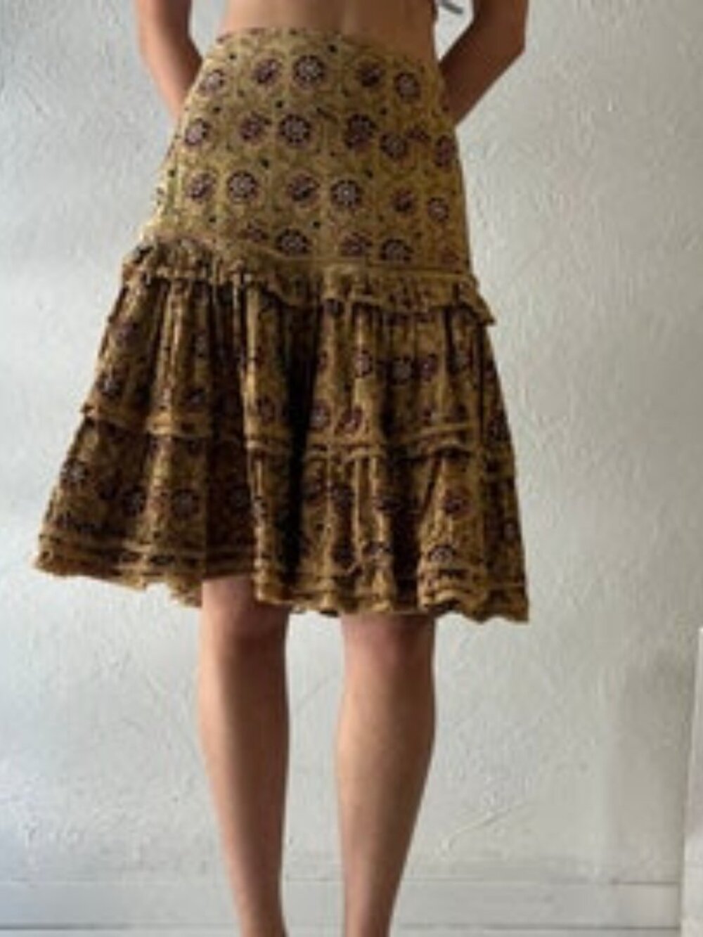 Y2k 'Mix Nouveau News' Yellow Peasant Skirt / Medium